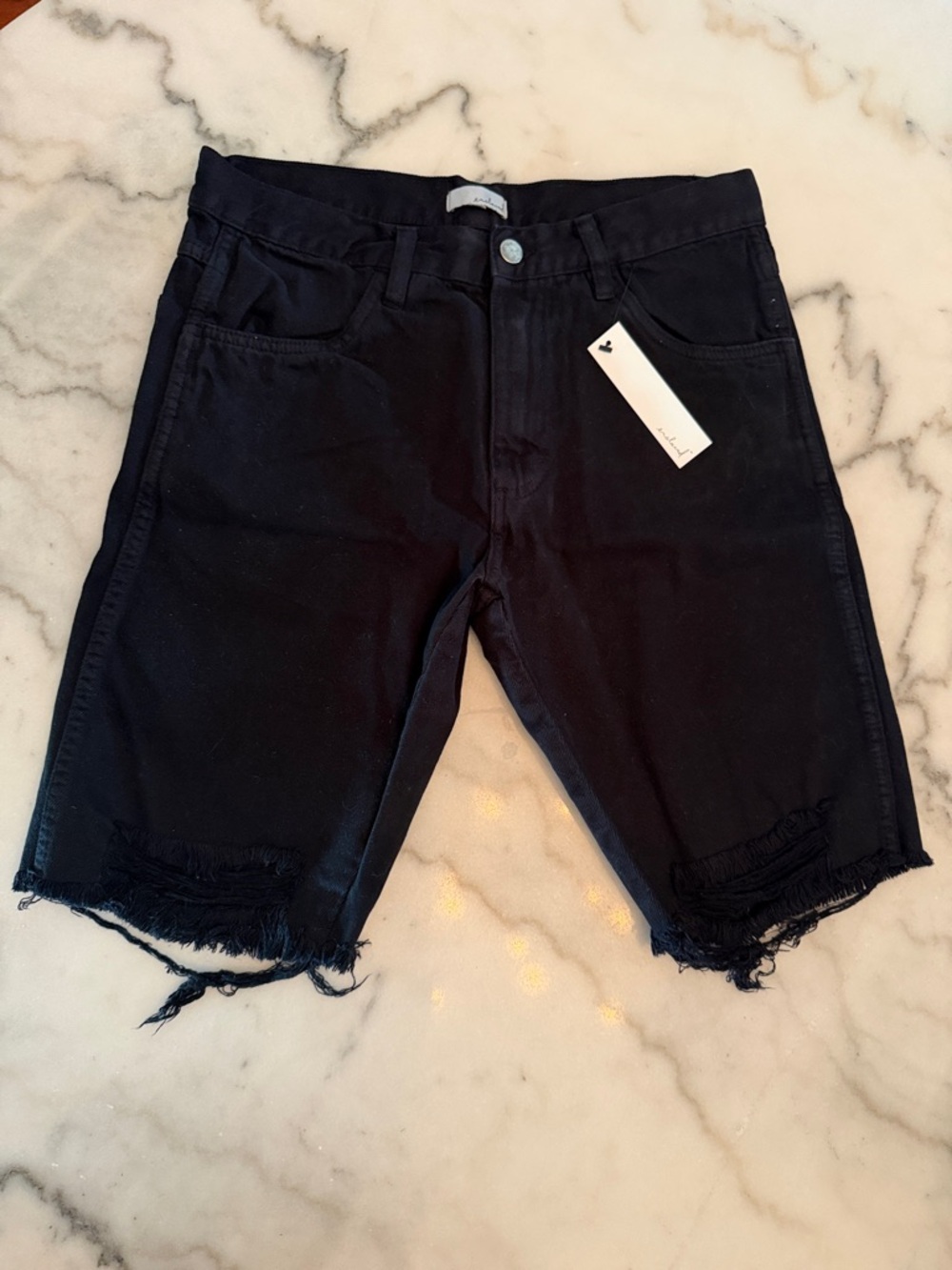 Enslaved Black knee length distressed denim Shorts Sz30